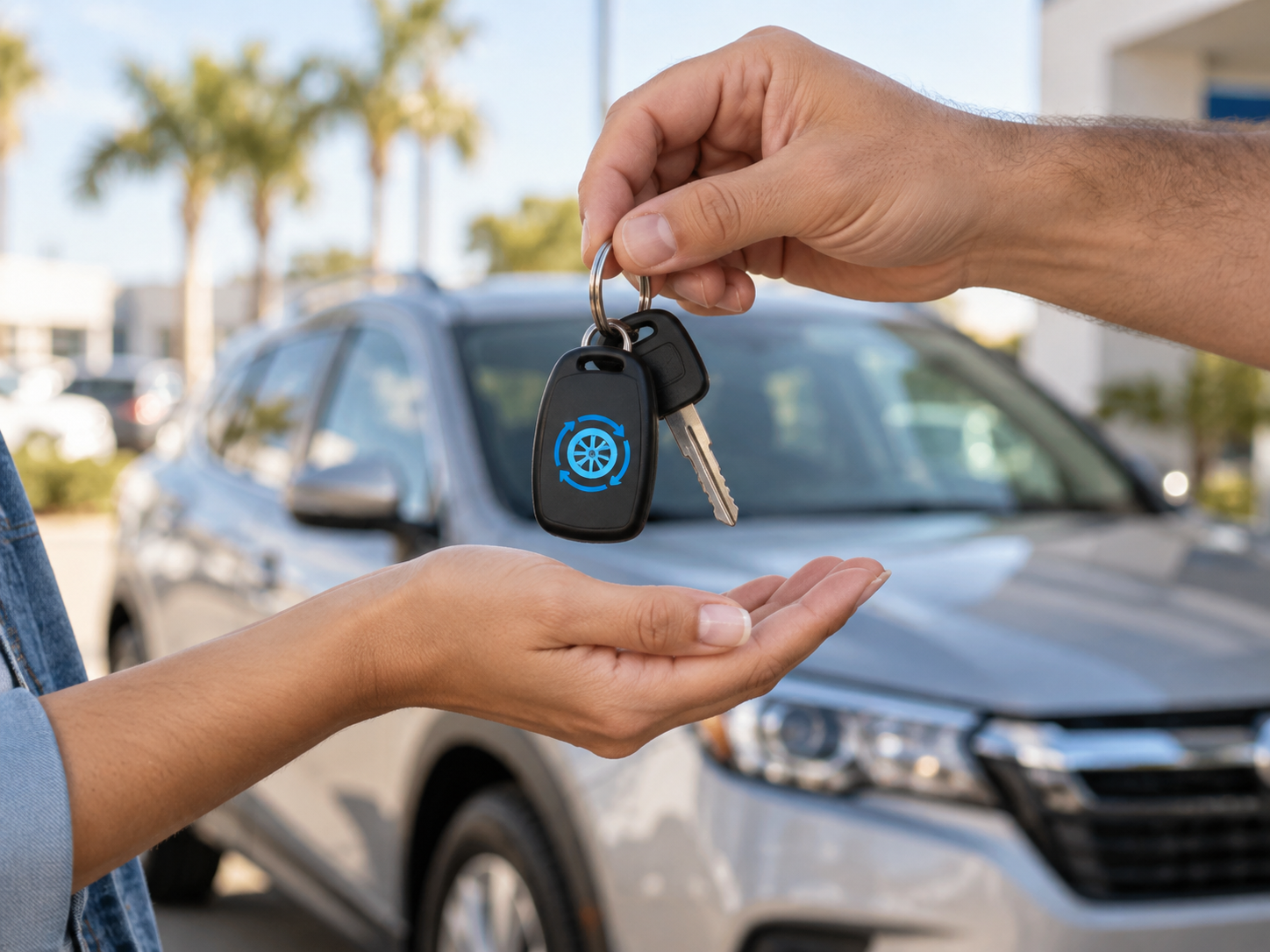 Vehicle keys being handed to a customer